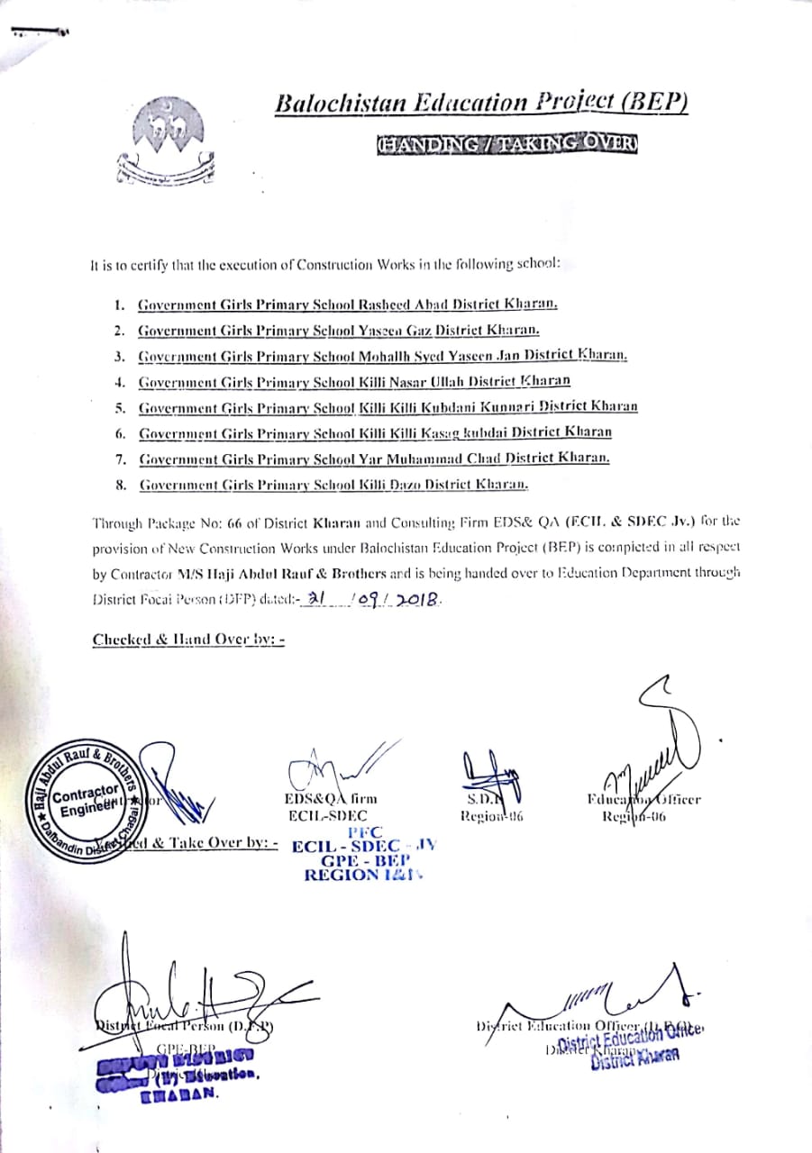 Handing Over Certificate